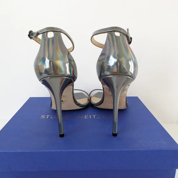 Stuart Weitzman Metallic Gunmetal NUDISTCURVE Sandal Size 10 - Picture 2 of 9
